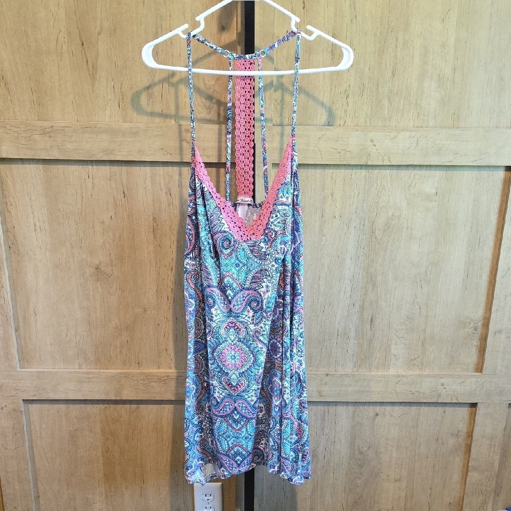 (J41) Linea Donatella Multicolor Chemise with Pink Lace